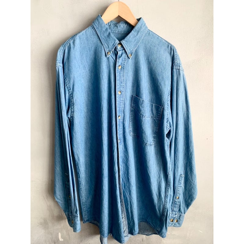 90s LANDS'END シャツ デッドストック 90s USA製 LANDS'END 長袖ボタンダウンシャツ 青