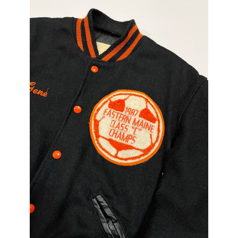 70s 80s Delong ウールスタジャン made in USA Vintage JD DeLong Sportswear Varsity Letterman Red Wool