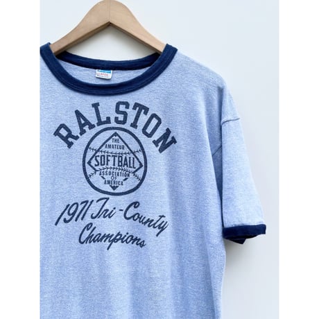 70s Champion "Water Print" Ringer Tee MADE IN USA🇺🇸 Size L