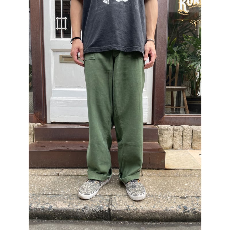 60s US ARMY OG-107 COTTON SATEEN BAKER PANTS Si 60s US ARMY OG-107 COTTON SATEEN BAKER PANTS Si