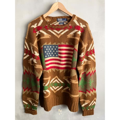 90s Ralph Lauren "星条旗 & ネイティブ柄" HAND KNIT Size L