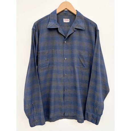 60s McGREGOR "OMBRE CHECK" OPEN COLLAR SHIRT MADE IN USA 🇺🇸 Size L
