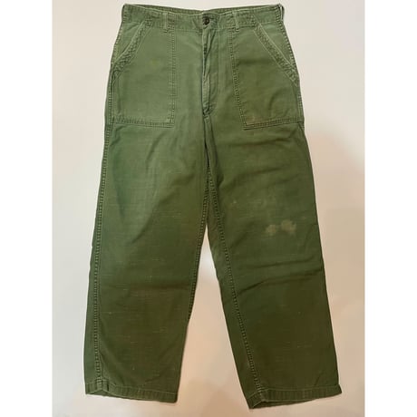 70s US ARMY OG-107 COTTON SATEEN BAKER PANTS Size W34L31→W34L29