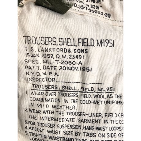 52s DEADSTOCK US ARMY M-51 FIELD TROUSERS  Size MEDIUM-REGULAR