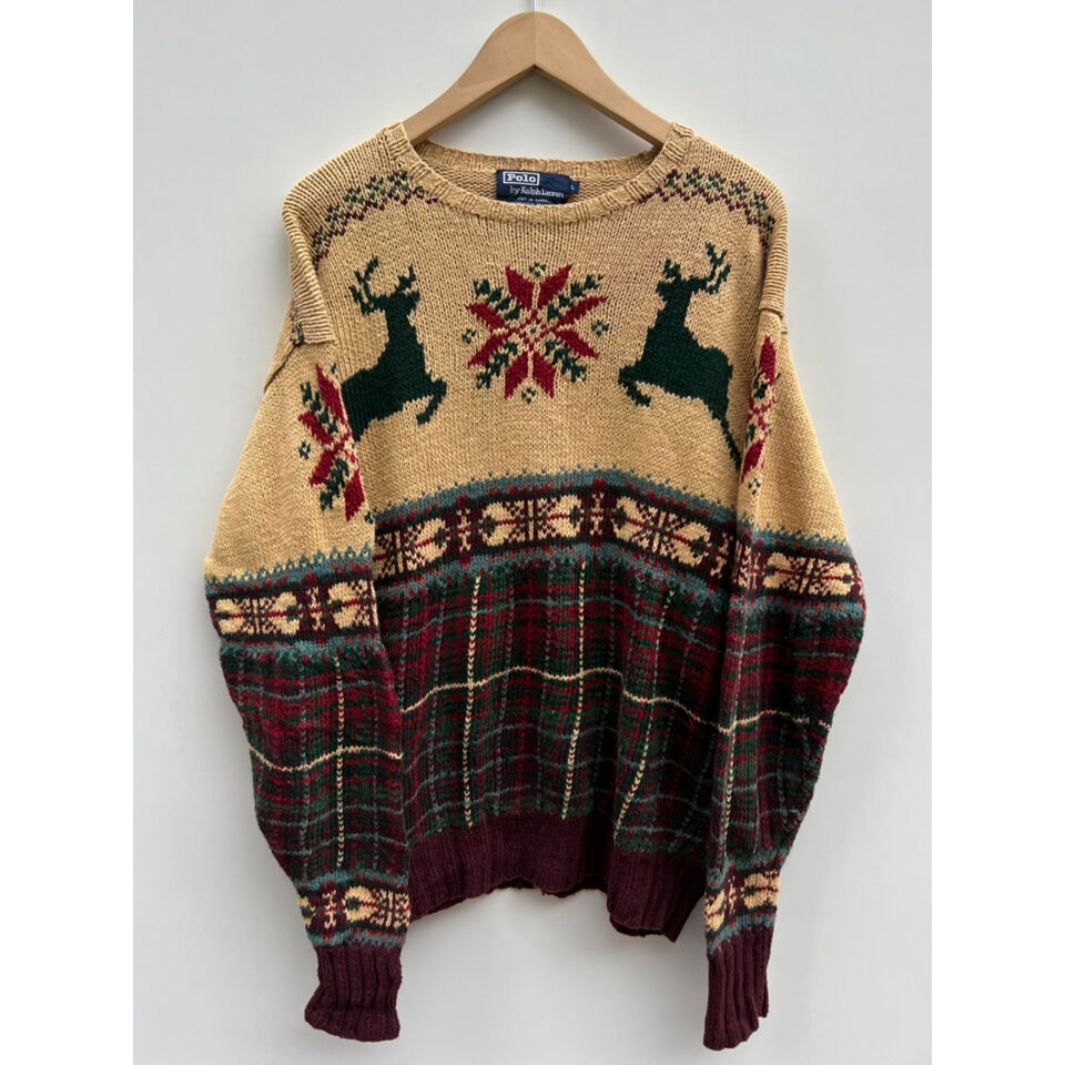 90s〜cotton/linen rhombus pattern sweater