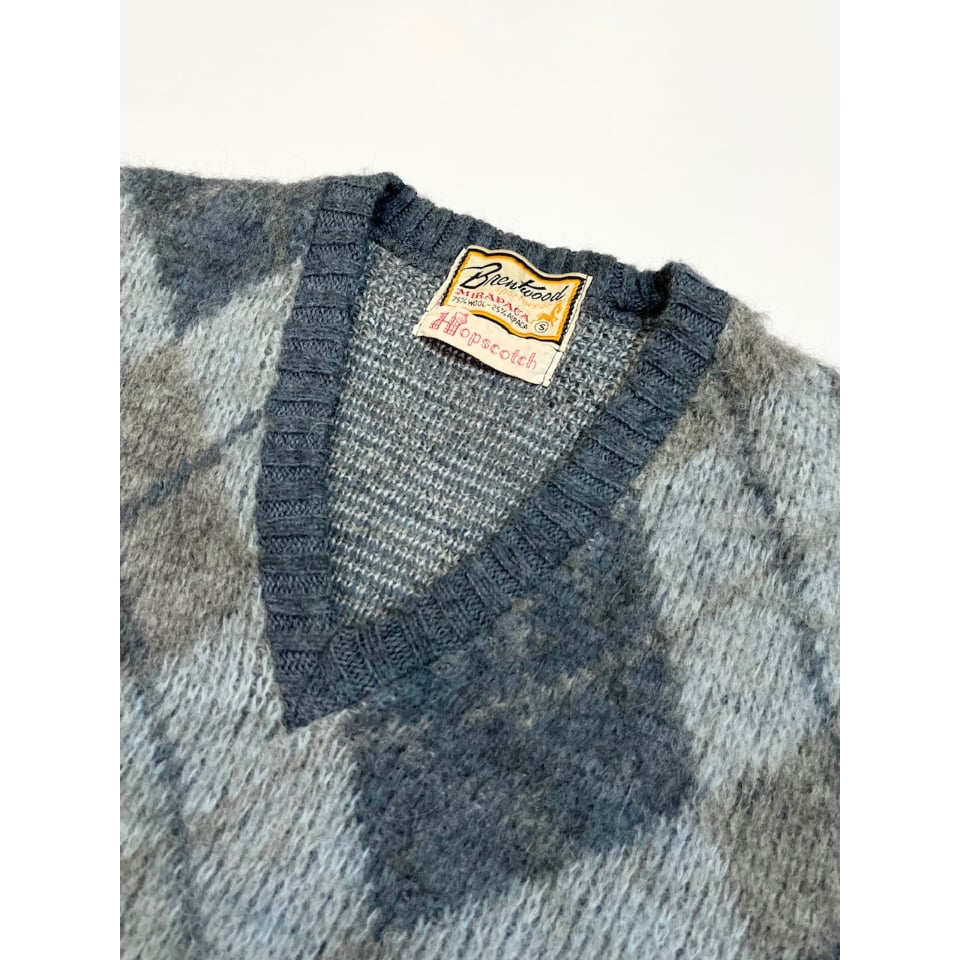 美品 60s BRENTWOOD Fine wool ニット　チェック柄カーキ 美品 60s BRENTWOOD Fine wool ニット チェック柄カーキ
