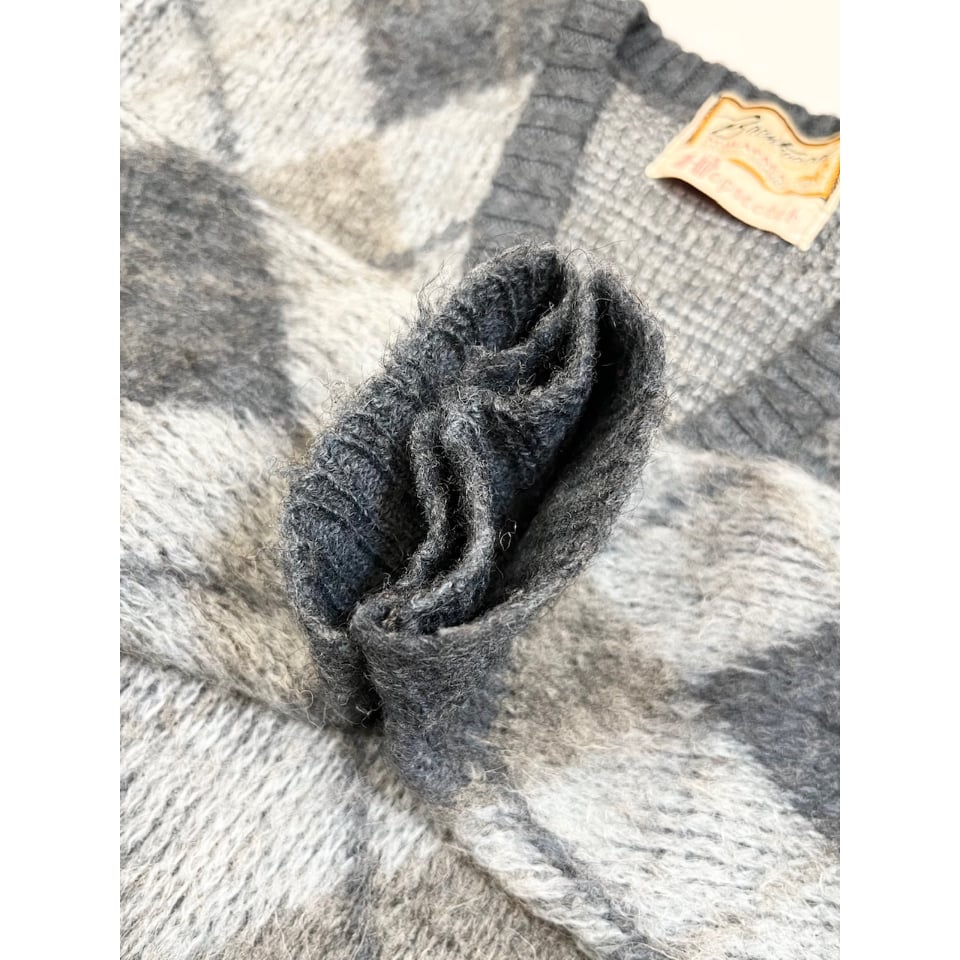 美品 60s BRENTWOOD Fine wool ニット　チェック柄カーキ 60s BRENTWOOD WOOL SWEATER Size S | KORDS