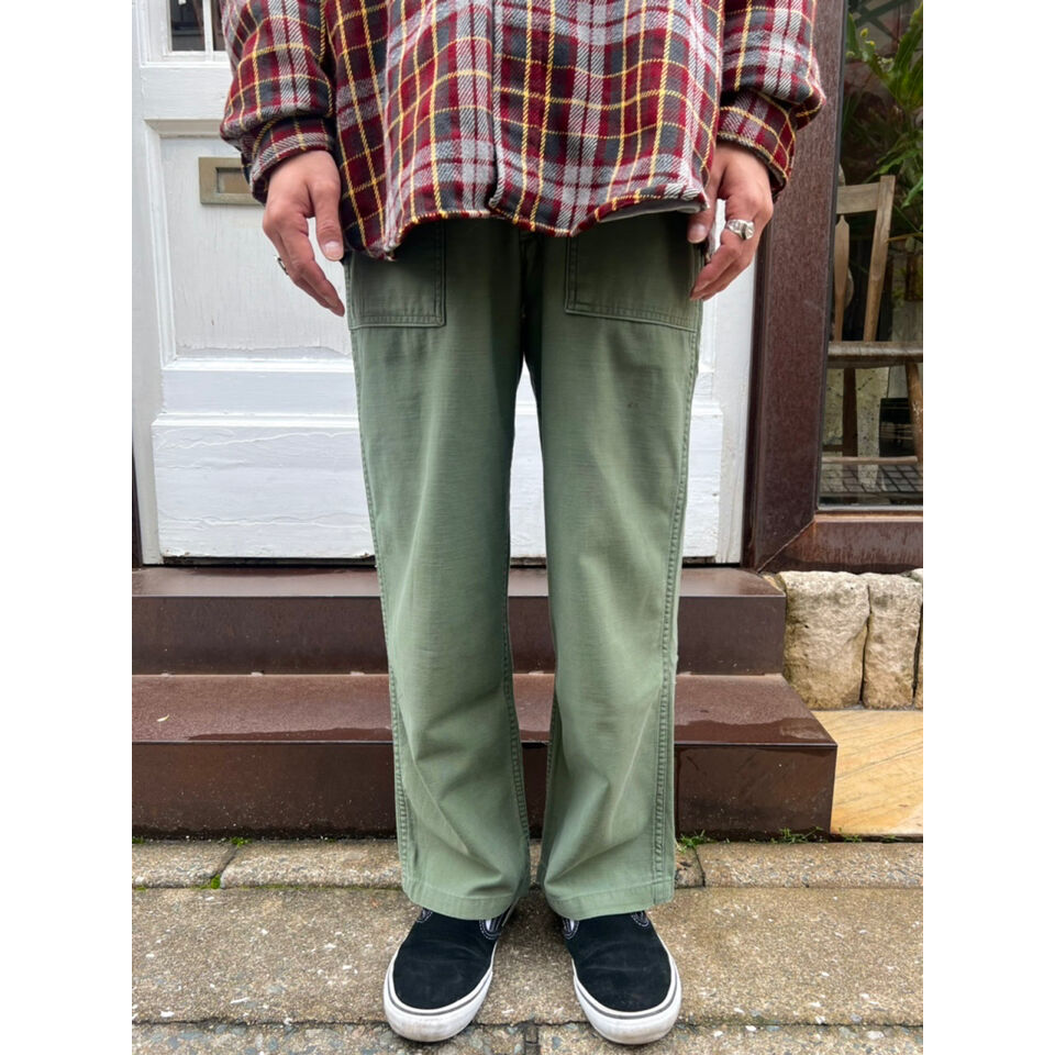 70s US ARMY OG-107 COTTON SATEEN BAKER PANTS Si