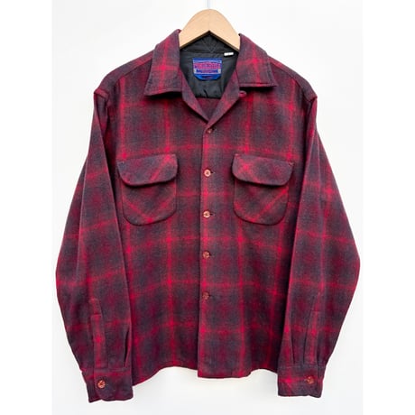 60s PONDEROSA "OMBRE CHECK" WOOL OPEN COLLAR SHIRT Size L
