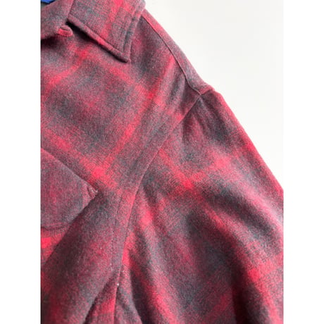 60s PONDEROSA "OMBRE CHECK" WOOL OPEN COLLAR SHIRT Size L