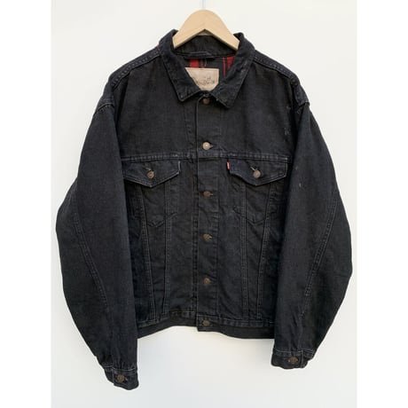 90s Levi's 70427 FLANNEL LINED BLACK DENIM JACKET MADE IN USA 🇺🇸 Size L程