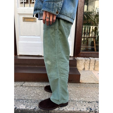 70s US ARMY OG-107 COTTON SATEEN BAKER PANTS Size W34L31→W34L29