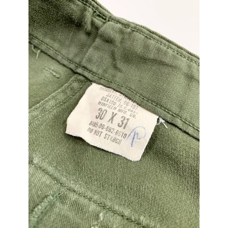 70s US ARMY OG-107 COTTON SATEEN BAKER PANTS Size W30L31→W30L28