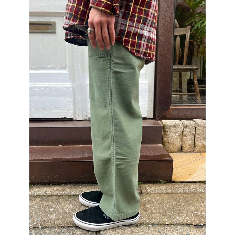 70s US ARMY OG-107 COTTON SATEEN BAKER PANTS Si
