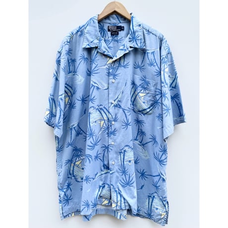90s Ralph Lauren "CLAYTON" S/S OPEN COLLAR SHIRT Size XL