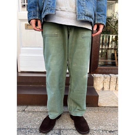 70s US ARMY OG-107 COTTON SATEEN BAKER PANTS Size W34L31→W34L29