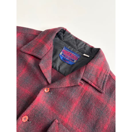 60s PONDEROSA "OMBRE CHECK" WOOL OPEN COLLAR SHIRT Size L
