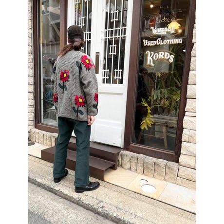 80s "FLOWER" WOOL HAND KNIT MADE IN ECUADOR 🇪🇨 Size XL程