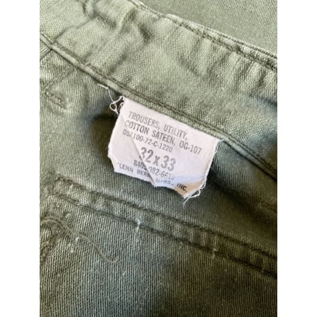 70s US ARMY OG-107 COTTON SATEEN BAKER PANTS Size W32L33→W31L30