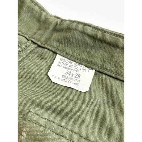 60s US ARMY OG-107 COTTON SATEEN BAKER PANTS Size W34L29→W33L28