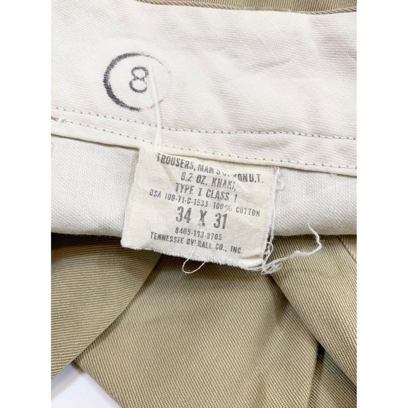 70s US ARMY KHAKI TROUSERS Size W34L31→W32L29 |