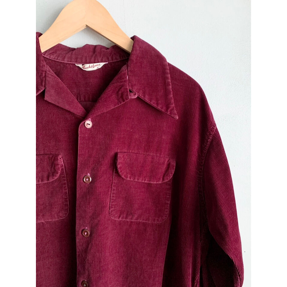 トップス 1950s open collar purple corduroy shirt 50s Brooks Lane OPEN COLLAR CORDUROY SHIRT Size