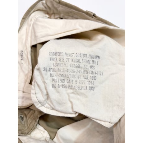 50s US ARMY KHAKI TROUSERS Size W33L31→W31.5L30