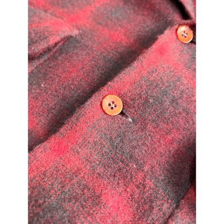 60s PONDEROSA "OMBRE CHECK" WOOL OPEN COLLAR SHIRT Size L