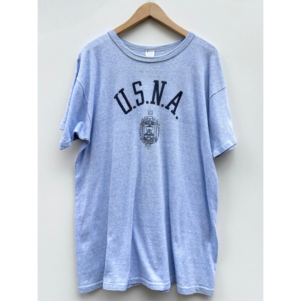 80s USA製 Champion U.S.N.A. 88/12 Tシャツ 美品 80s USA製 Champion USNAプリントTシャツ ネイビー L