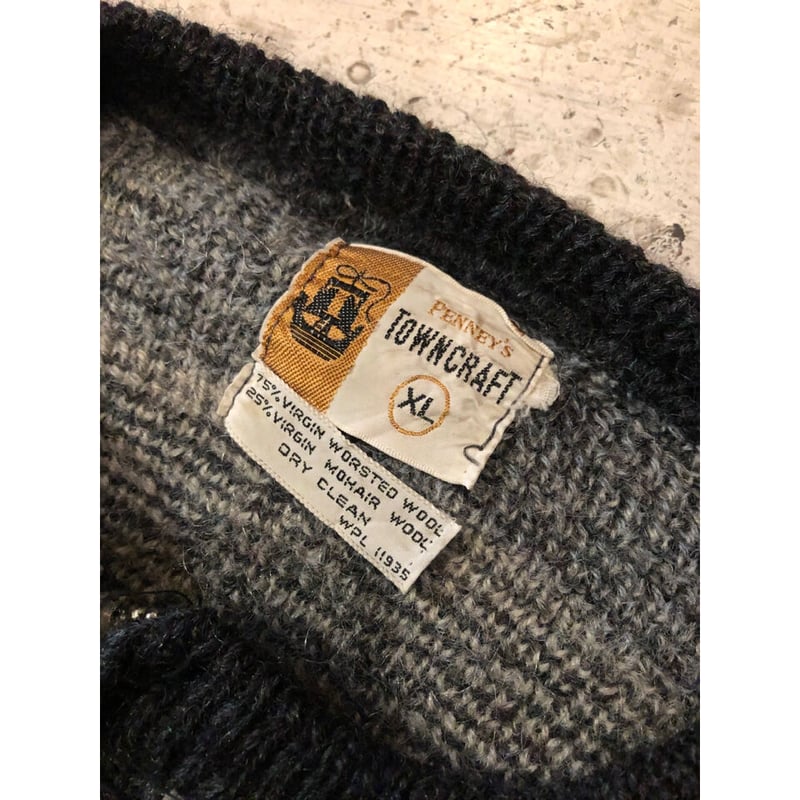 60s TOWN CRAFT MOHAIR KNIT FULL ZIP CARDIGAN S