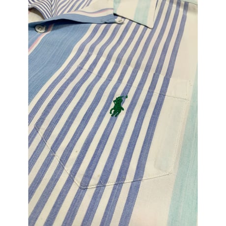 80〜90s Ralph Lauren "HAND WOVEN" S/S OPEN COLLAR SHIRT Size L
