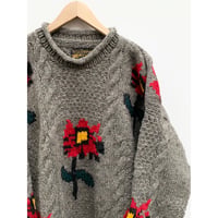 80s "FLOWER" WOOL HAND KNIT MADE IN ECUADOR 🇪🇨 Size XL程