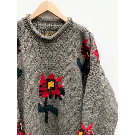 80s "FLOWER" WOOL HAND KNIT MADE IN ECUADOR 🇪🇨 Size XL程