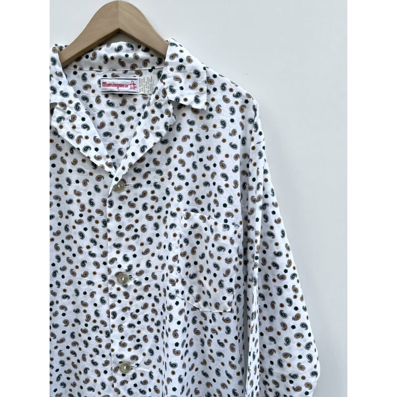70s Cortini シンガポール製 総柄 コットン パジャマシャツ ベージュ 70s Cortini シンガポール製 総柄 コットン パジャマシャツ