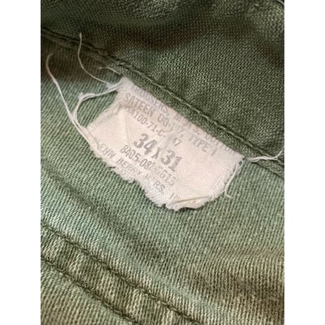 70s US ARMY OG-107 COTTON SATEEN BAKER PANTS Size W34L31→W34L29