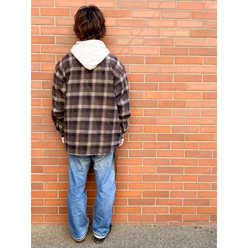 や*い様 90s USA製 NO FEAR フードネルシャツ ネルパーカー y2 90s FIELD&STREAM QUILTING HOODIE FLANNEL SHIRT