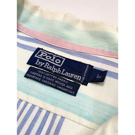80〜90s Ralph Lauren "HAND WOVEN" S/S OPEN COLLAR SHIRT Size L