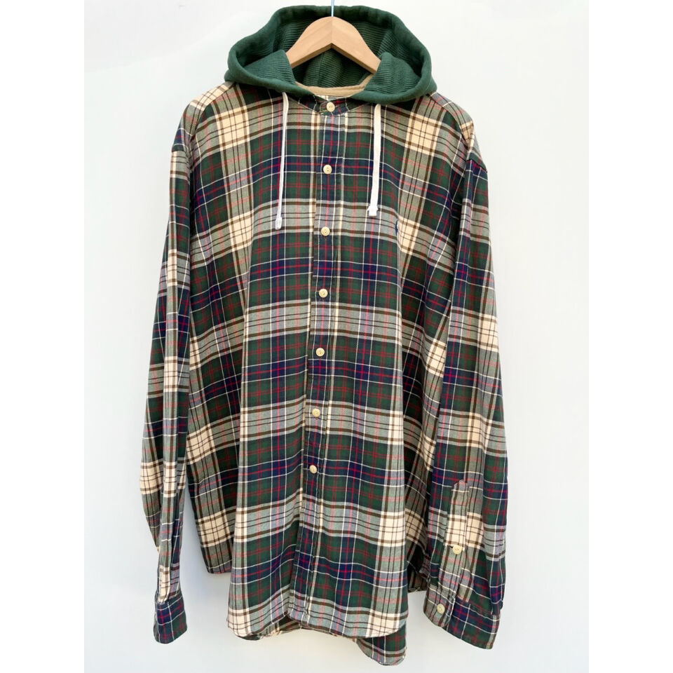 トップス 90s POLO by RL pullover flannel shirt 90s Ralph Lauren HOODED FLANNEL SHIRT Size XL |
