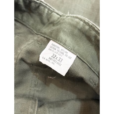 70s US ARMY OG-107 COTTON SATEEN BAKER PANTS Size W32L33→W31L31