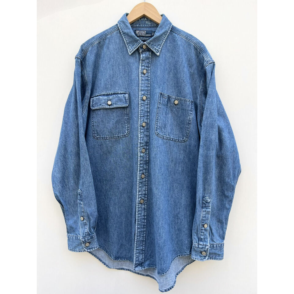 【ヴィンテージ】ralpn lauren DUNGAREE WORKSHIRT Vintage Polo Ralph Lauren Shirt XXL Mens Dungaree Workshirt