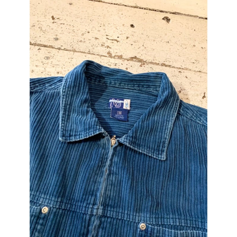 90s Mexico製 CENZA Corduroy Zip Shirt JKT Vintage Cenza By Palmetto's Teal Thick Corduroy Zip-Up Shirt