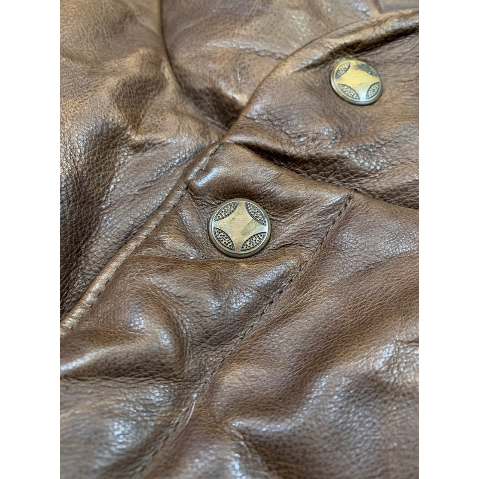 ラルフローレン　羊革ブラウン　ファージレダウンベスト　レザー Y'2 LEATHER ワイツーレザー ダウンベスト OV-01-M OIL SOFT