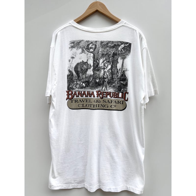 80s BANANA REPUBLIC  バナリパ トライバルアート グラフィックデザイン バックプリント シャツ ヴィンテージ アート  ホワイト ビンテージ USA アメリカ古着 レディースL相当 Banana Republic - 80s BANANA REPUBLIC バナリパ トライバルアート