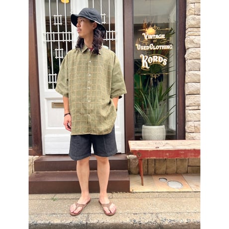 90s ZEGARA "BIG SIZE" S/S LINEN SHIRT Size XXL