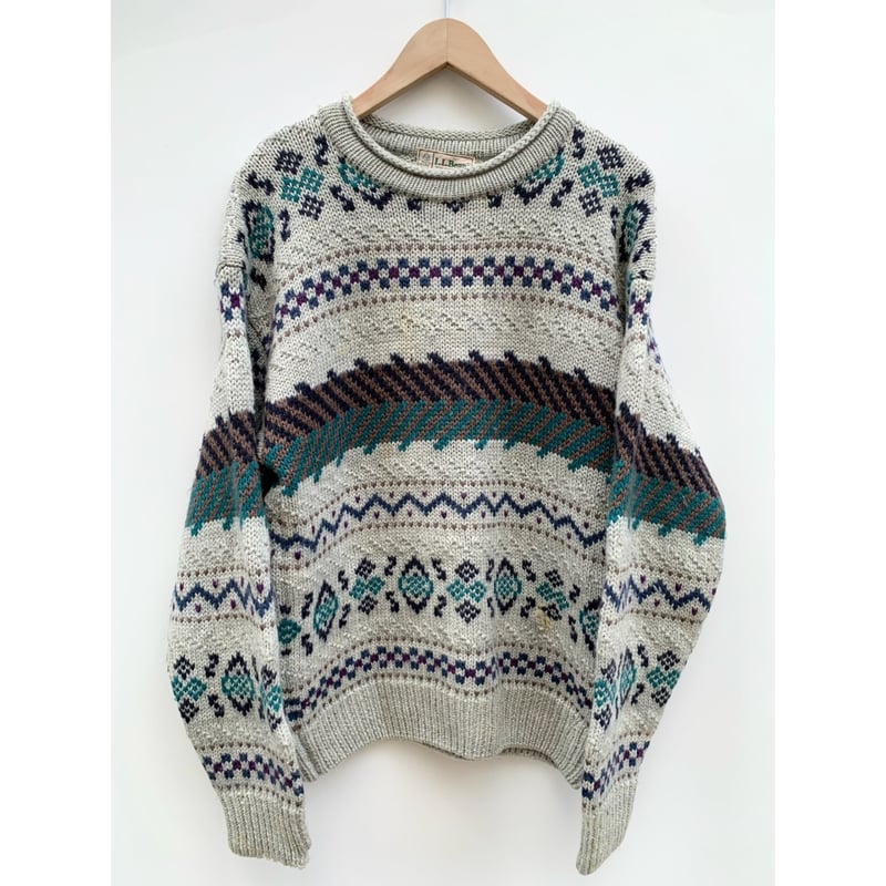80s llbean エルエルビーン ウールニット USA製 size:L 古着 80s ノルウェー製 LL Bean バーズアイ ヘビー ウール