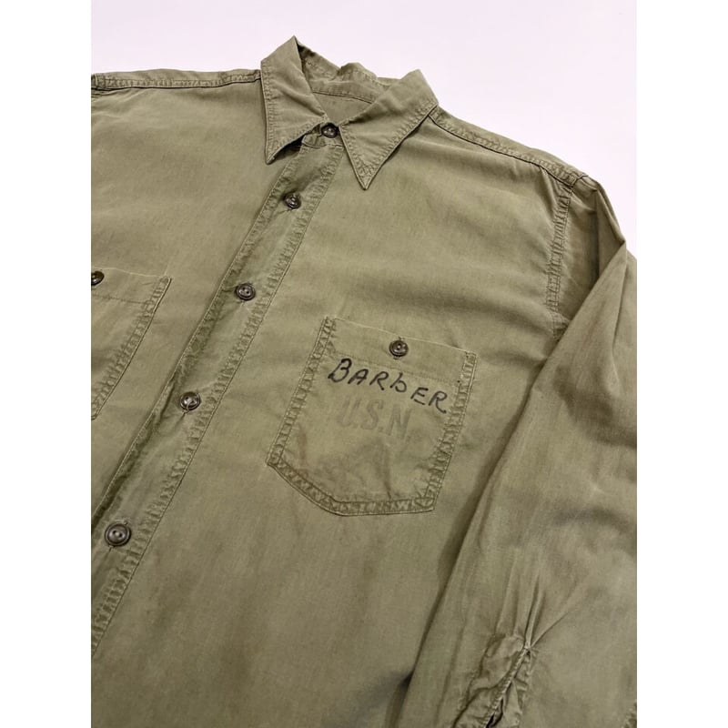 40s US NAVY N-3 COTTON POPLIN SHIRT Size L程 | K