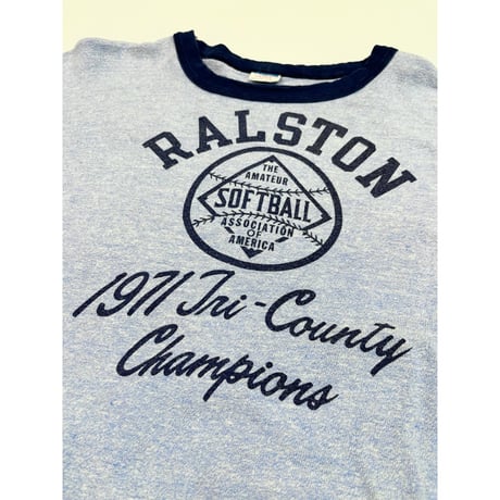 70s Champion "Water Print" Ringer Tee MADE IN USA🇺🇸 Size L