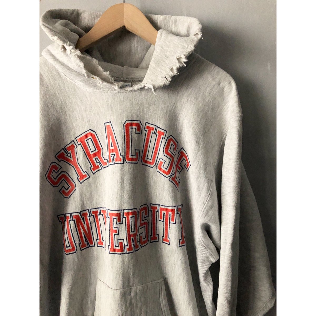 最終値下げ90s USA製Champion Reverse Weave Vintage 90s Champion Reverse Weave Gray w Red Stripe Hoodie
