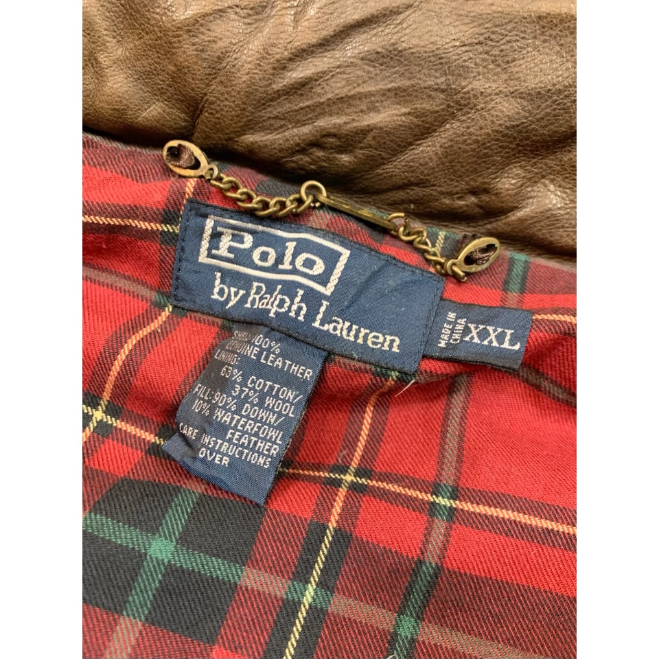 ラルフローレン　羊革ブラウン　ファージレダウンベスト　レザー 90s Ralph Lauren LEATHER DOWN VEST Size XXL | K