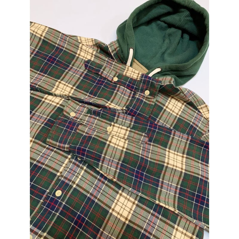 トップス 90s POLO by RL pullover flannel shirt 90s Ralph Lauren HOODED FLANNEL SHIRT Size XL |